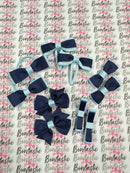 Surprise School Bundle - Small Bows - Clips & Elastic - Matching Pairs - 10 Pack - Navy & Blue Topaz