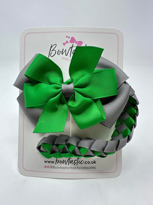 4 Inch Bow Bun Wrap - Emerald Green & Metal Grey