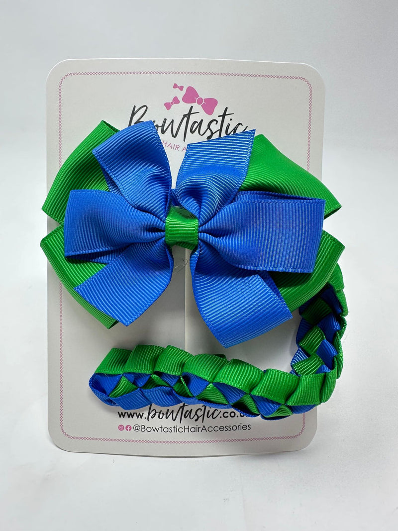 4 Inch Bow Bun Wrap - Royal Blue & Emerald Green