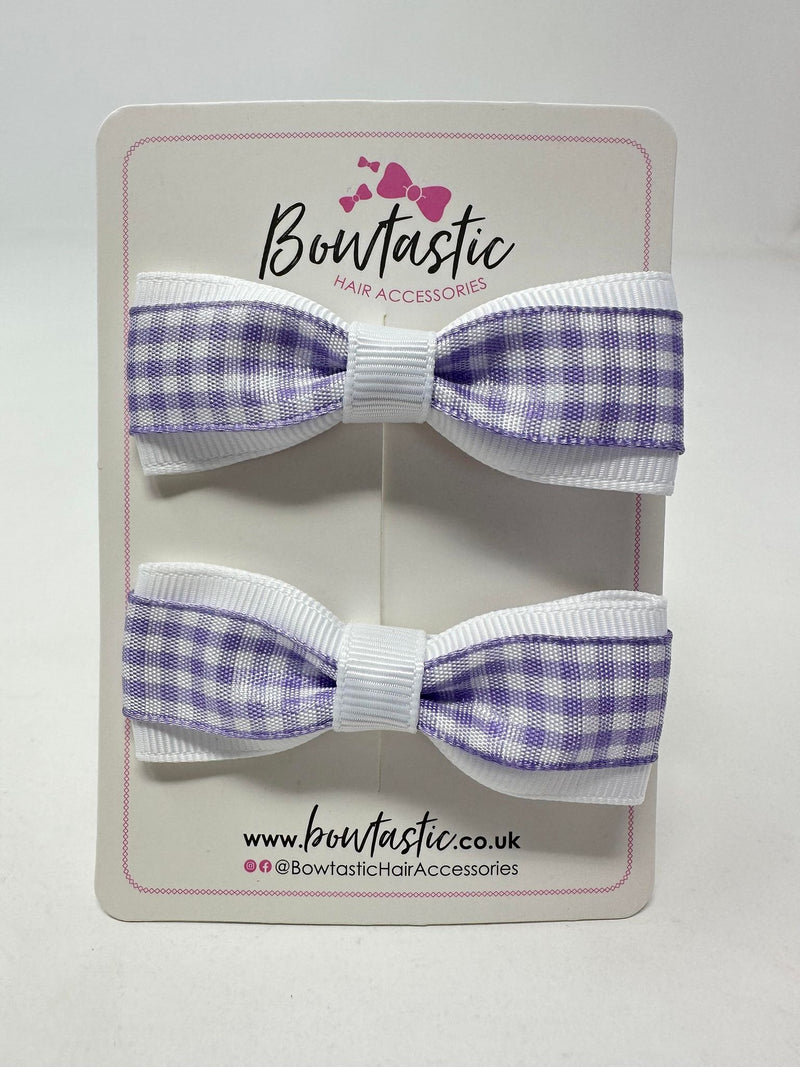 2.5 Inch Thin Tuxedo Bows - Lilac & White Gingham - 2 Pack