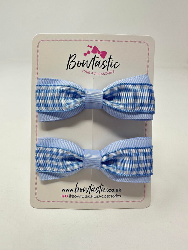 2.5 Inch Thin Tuxedo Bows - Blue Gingham - 2 Pack