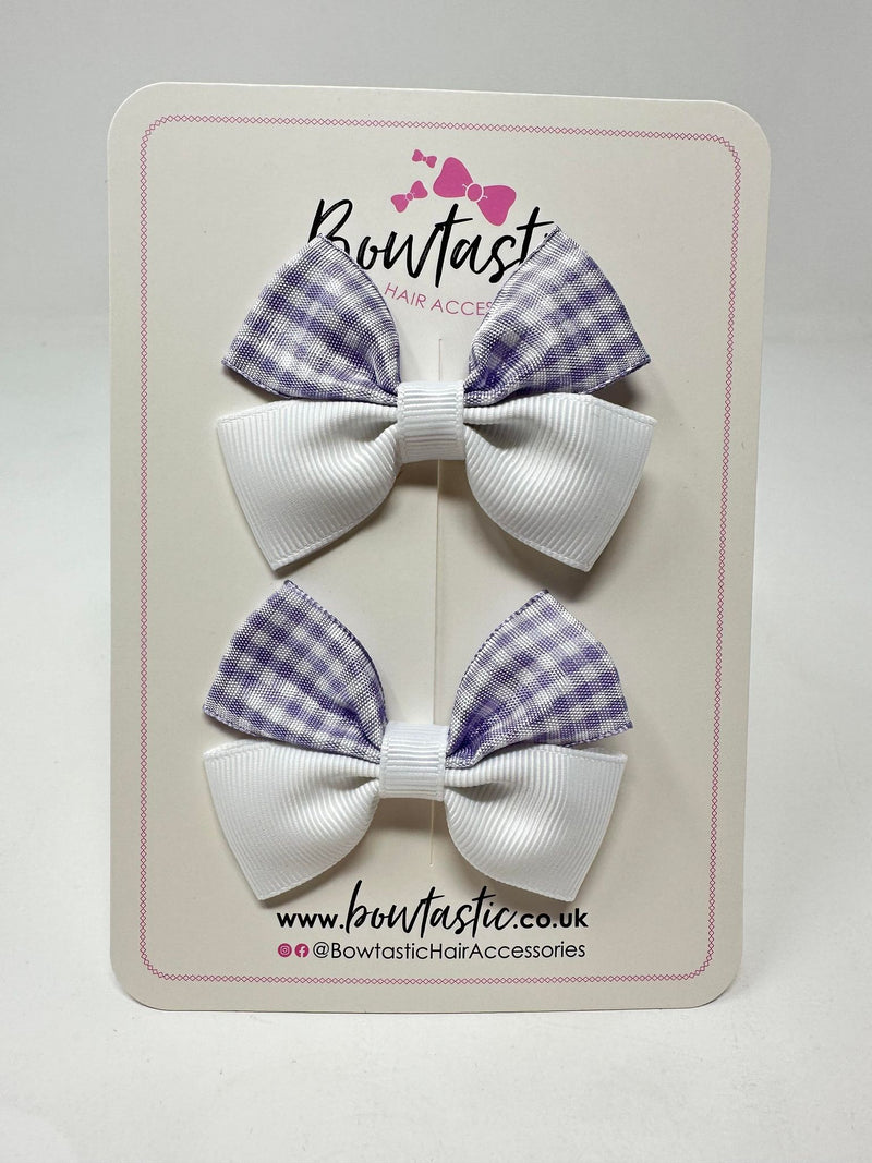 2.5 Inch Butterfly Bows - Lilac & White Gingham - 2 Pack