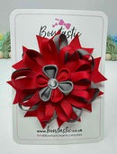 4 Inch Flower Bow - Red & Metal Grey