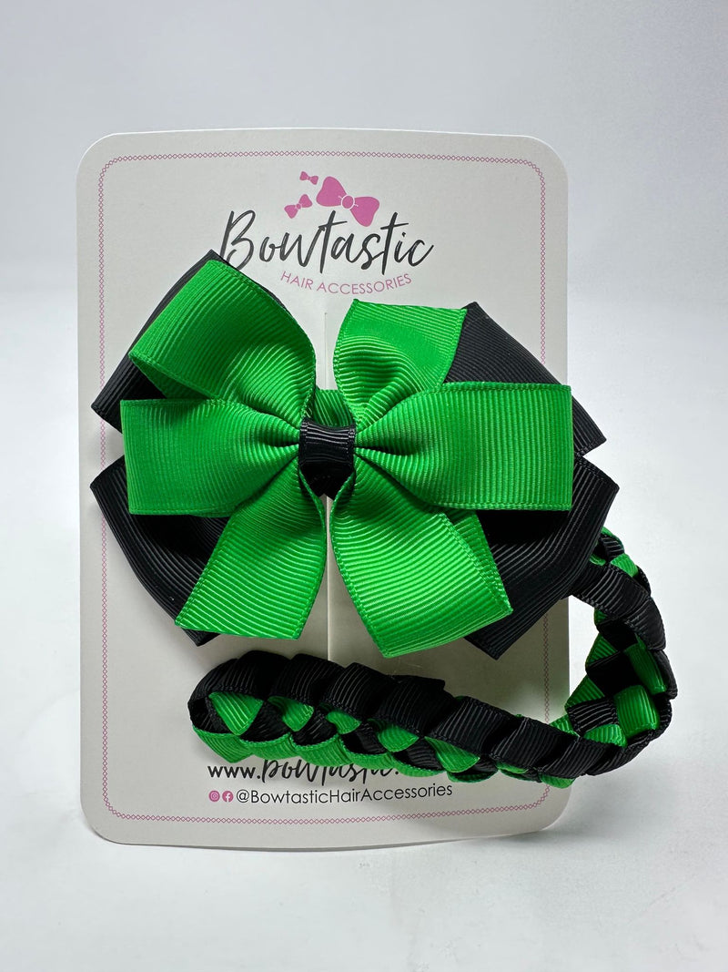 4 Inch Bow Bun Wrap - Emerald Green & Black