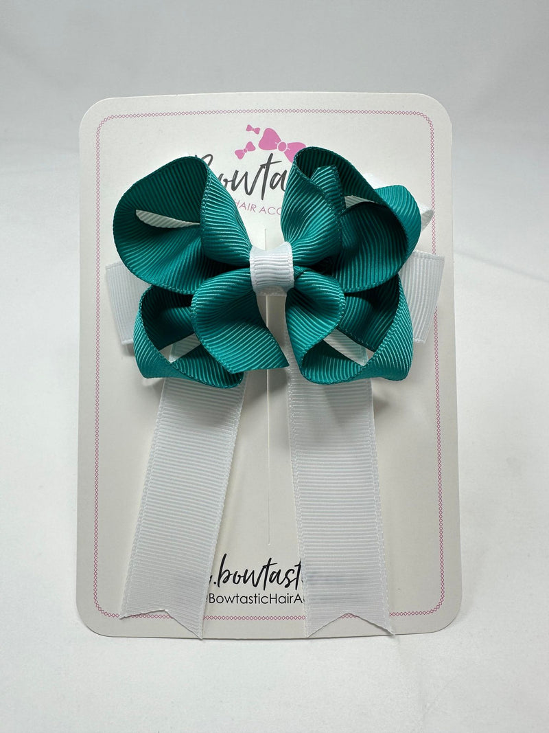 3.5 Inch Tail Bow - Jade Green & White