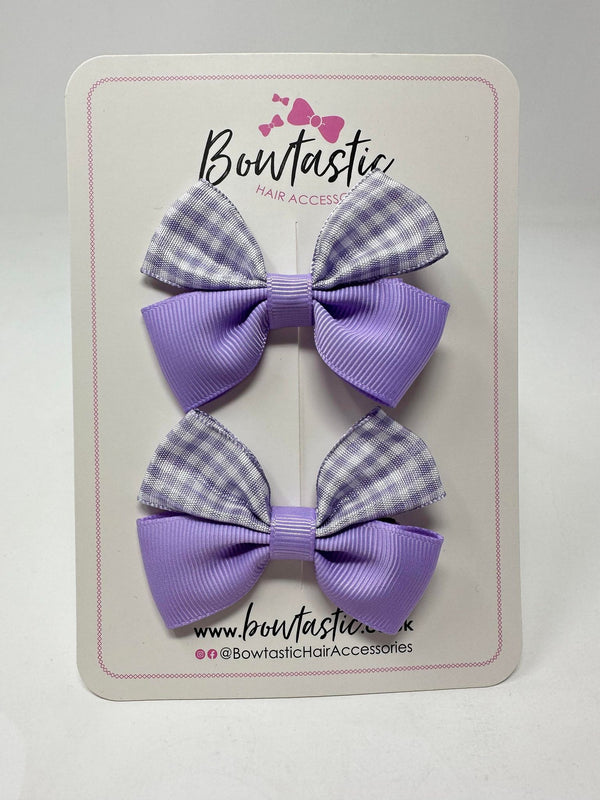 2.5 Inch Butterfly Bows - Lilac Gingham - 2 Pack