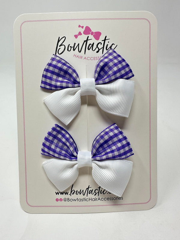 2.5 Inch Butterfly Bows - Purple & White Gingham - 2 Pack