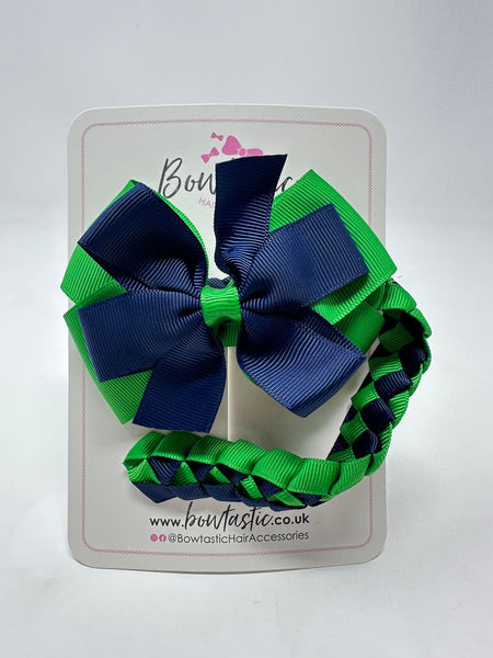 4 Inch Bow Bun Wrap - Emerald Green & Navy