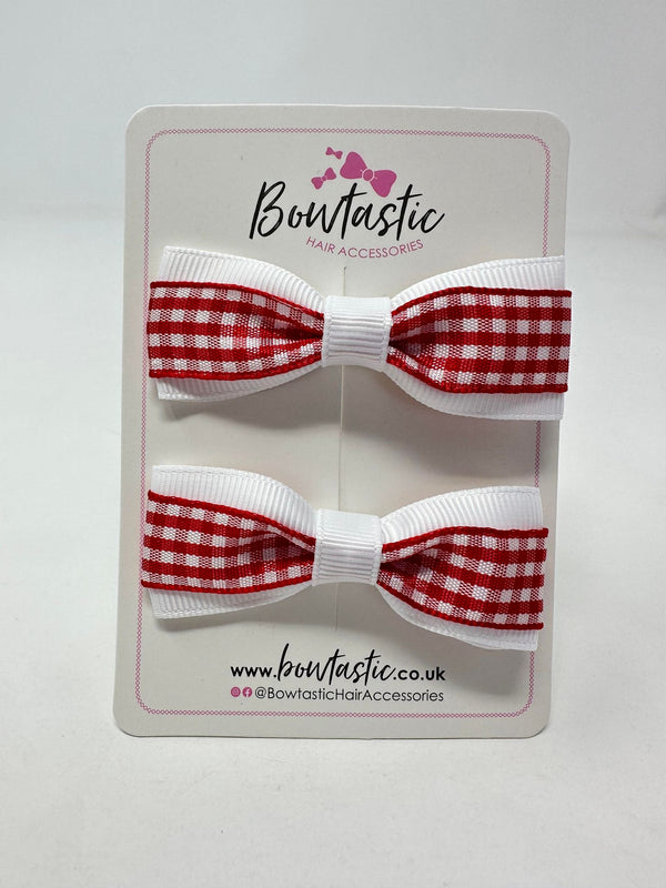 2.5 Inch Thin Tuxedo Bows - Red & White Gingham - 2 Pack