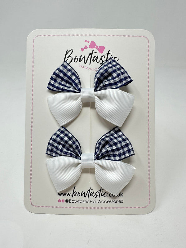 2.5 Inch Butterfly Bows - Navy & White Gingham - 2 Pack