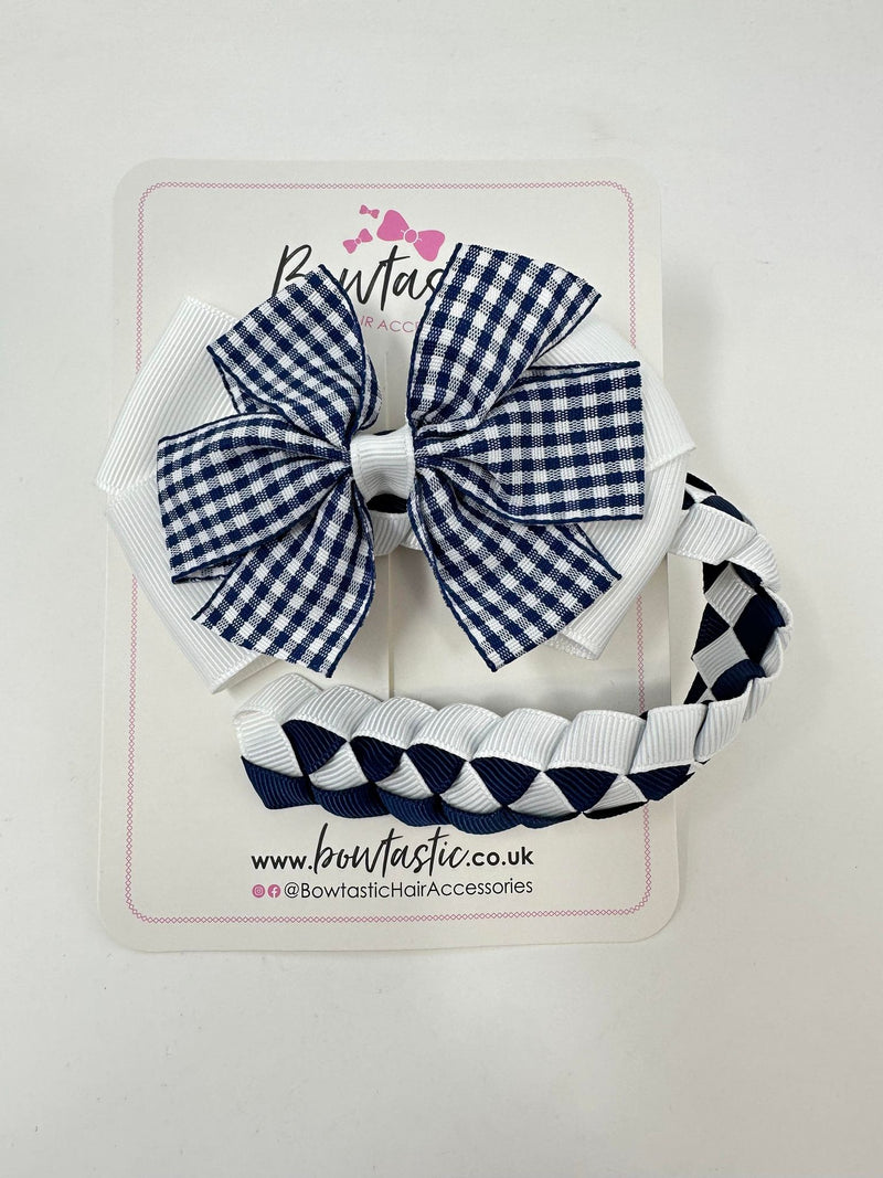 Bun Wrap - 4 Inch Bow - Navy & White Gingham