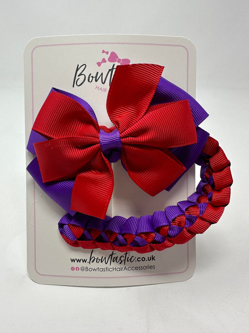 4 Inch Bow Bun Wrap - Red & Purple