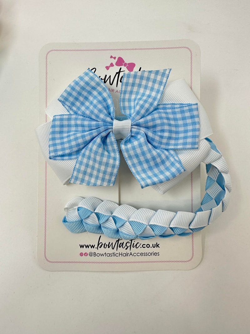 Bun Wrap - 4 Inch Bow - Blue & White Gingham