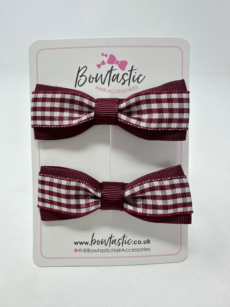 2.5 Inch Thin Tuxedo Bows - Burgundy Gingham - 2 Pack