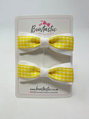 2.5 Inch Thin Tuxedo Bows - Yellow & White Gingham - 2 Pack