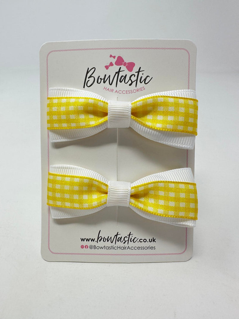 2.5 Inch Thin Tuxedo Bows - Yellow & White Gingham - 2 Pack