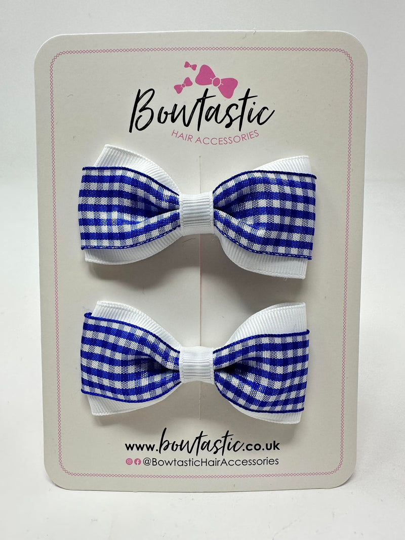 3 Inch Thin Tuxedo Bows - Royal Blue & White Gingham - 2 Pack