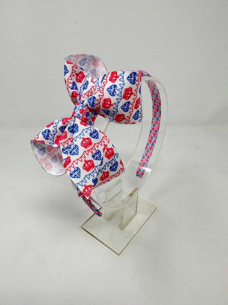 4 Inch Bow Alice Headband - Red & Blue Crown