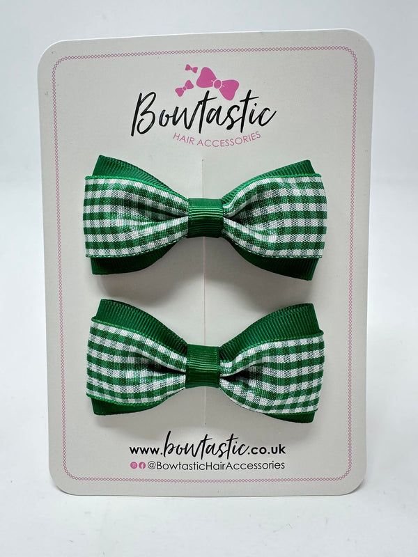 3 Inch Thin Tuxedo Bows - Green Gingham - 2 Pack