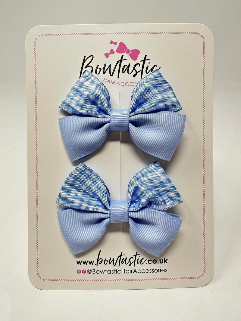 2.5 Inch Butterfly Bows - Blue Gingham - 2 Pack