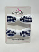 2.5 Inch Thin Tuxedo Bows - Navy & White Gingham - 2 Pack