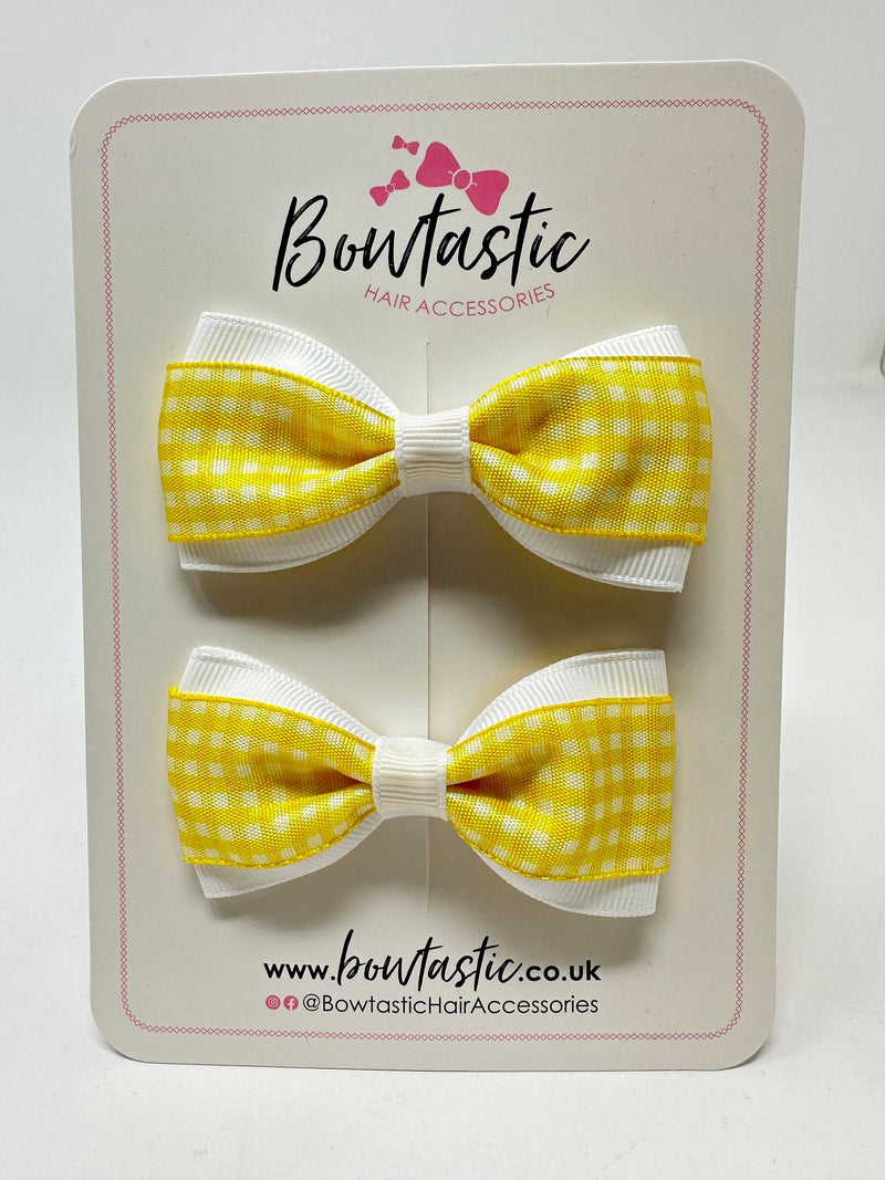 3 Inch Thin Tuxedo Bows - Yellow & White Gingham - 2 Pack