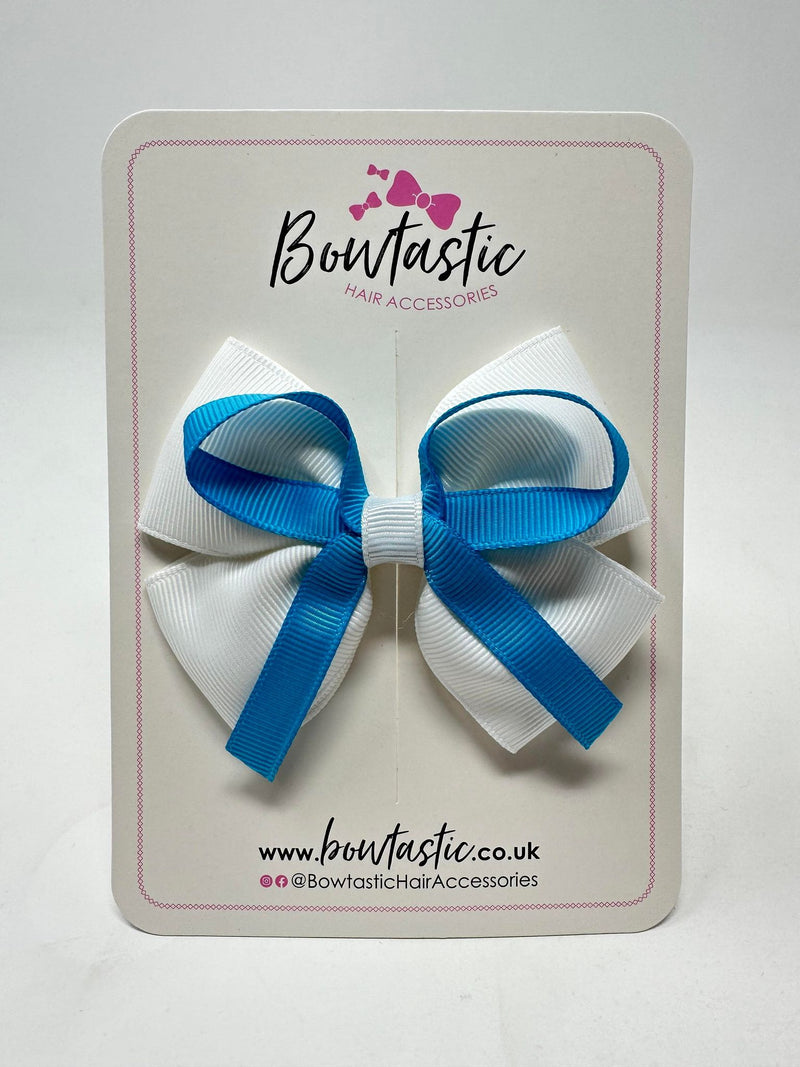 3.5 Inch Flat Bow - Turquoise & White