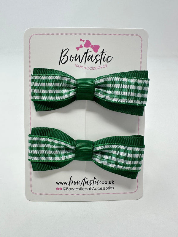 2.5 Inch Thin Tuxedo Bows - Green Gingham - 2 Pack