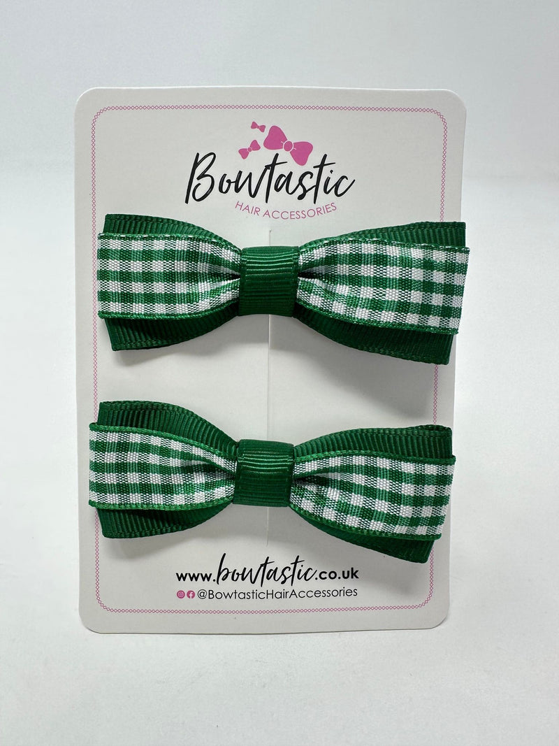 2.5 Inch Thin Tuxedo Bows - Forest Green & Green Green Gingham - 2 Pack