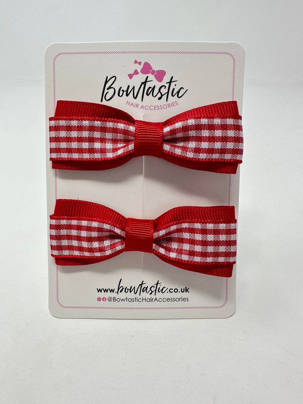 2.5 Inch Thin Tuxedo Bows - Red Gingham - 2 Pack