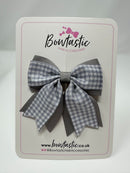 3 Inch Flat 2 Layer Tail Bow - Grey Gingham