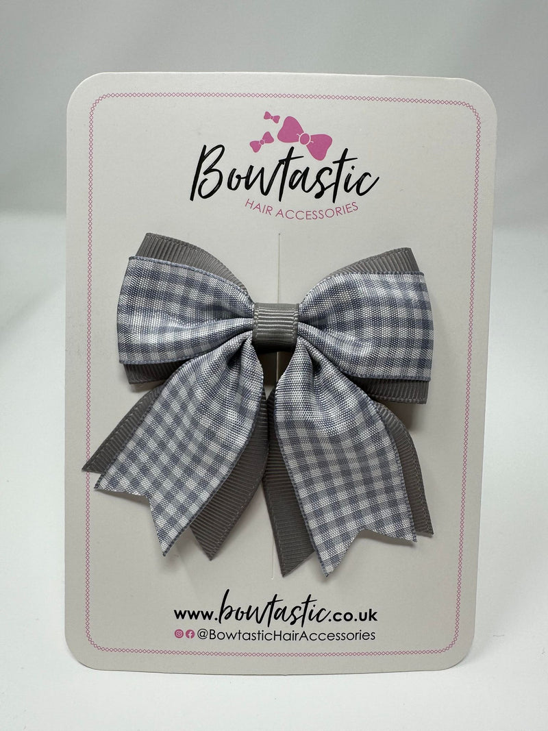 3 Inch Flat 2 Layer Tail Bow - Grey Gingham