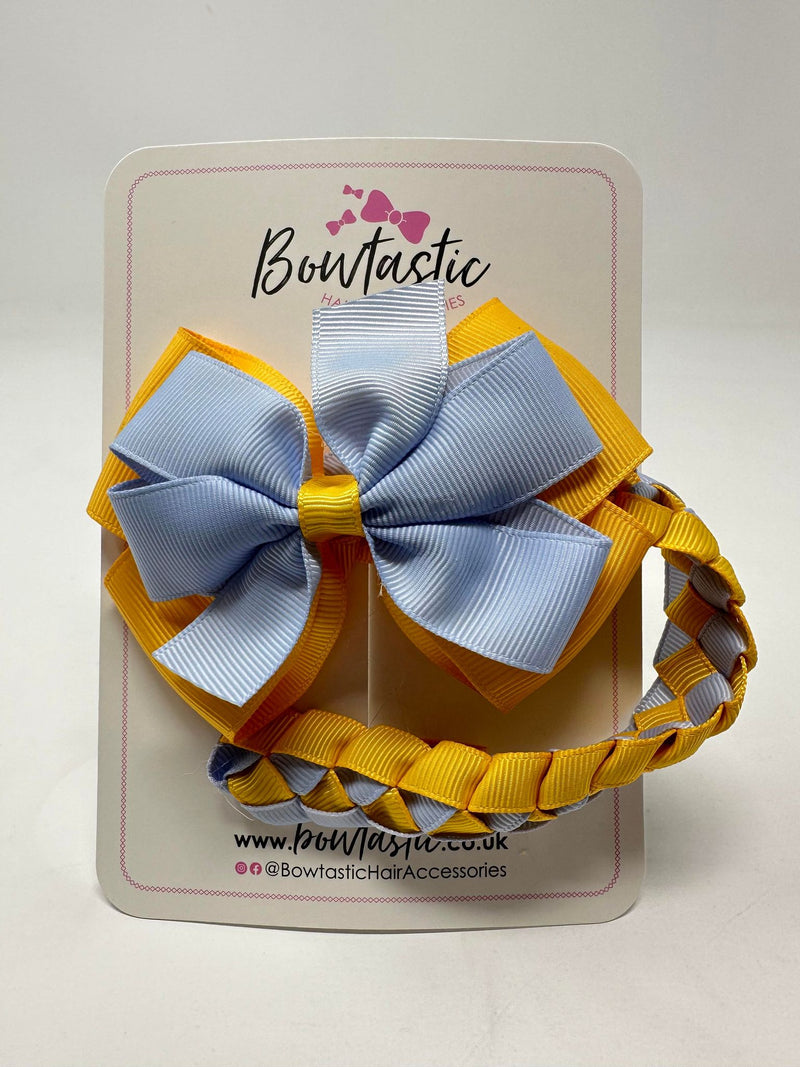 4 Inch Bow Bun Wrap - Bluebell & Yellow Gold