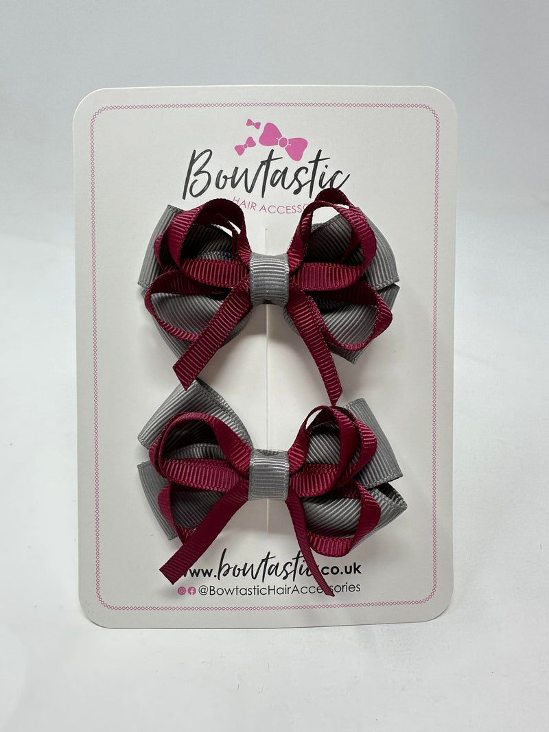 2.5 Inch Bows - Metal Grey & Wine - 2 Pack