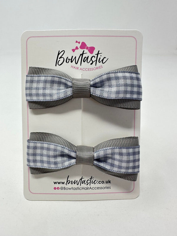 2.5 Inch Thin Tuxedo Bows - Grey Gingham - 2 Pack