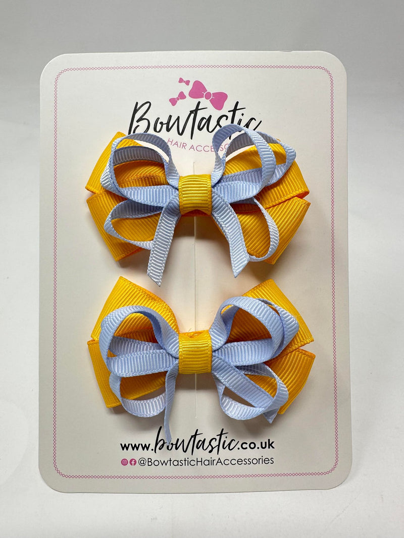 2.5 Inch Bows - Yellow Gold & Bluebell - 2 Pack