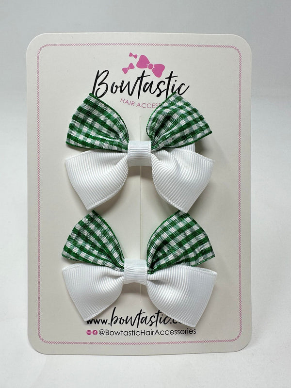 2.5 Inch Butterfly Bows - Green & White Gingham - 2 Pack