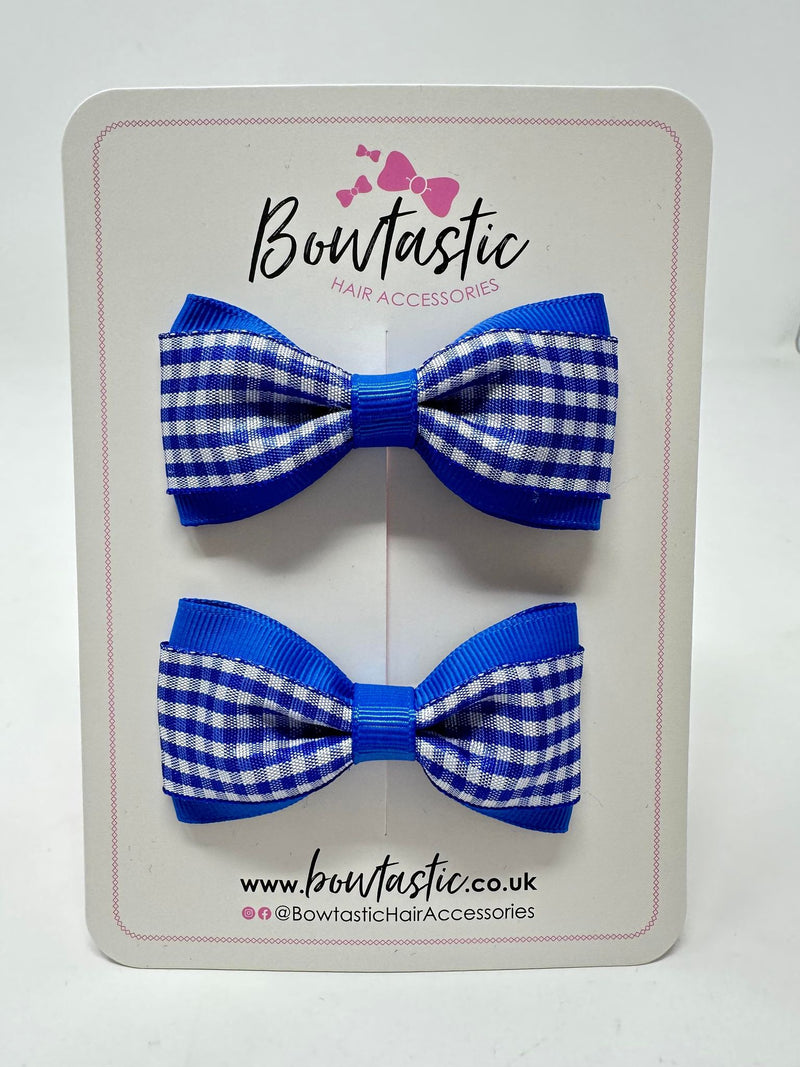 3 Inch Thin Tuxedo Bows - Royal Blue Gingham - 2 Pack
