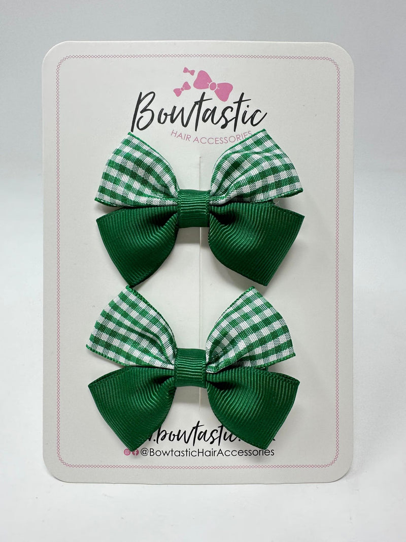 2.5 Inch Butterfly Bows - Forest Green & Green Green Gingham - 2 Pack