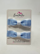 2.5 Inch Thin Tuxedo Bows - Light Blue & White Gingham - 2 Pack