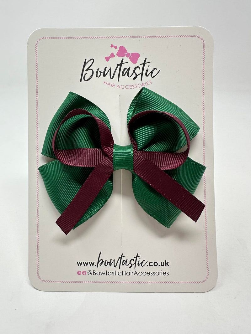 3.5 Inch Flat Bow - Forest Green & Burgundy