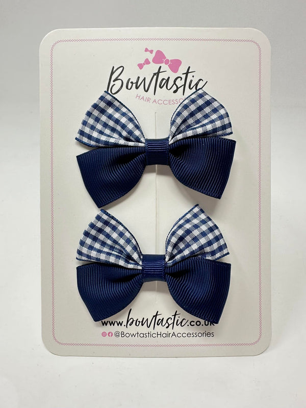 2.5 Inch Butterfly Bows - Navy Gingham - 2 Pack