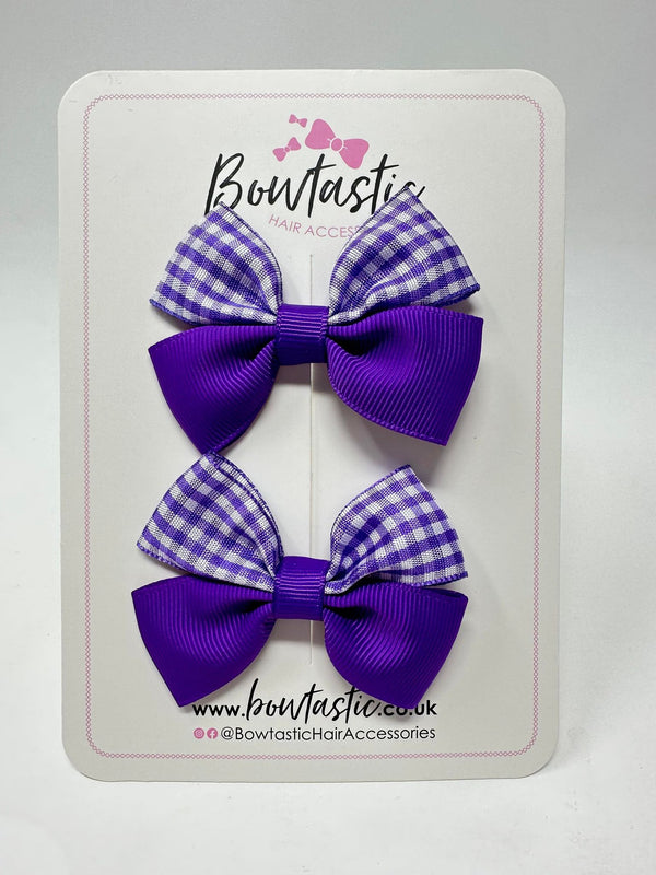 2.5 Inch Butterfly Bows - Purple Gingham - 2 Pack
