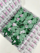 School Gingham Bundle - 3 Inch Bows - Thin Elastic - Forest Green & Green Gingham