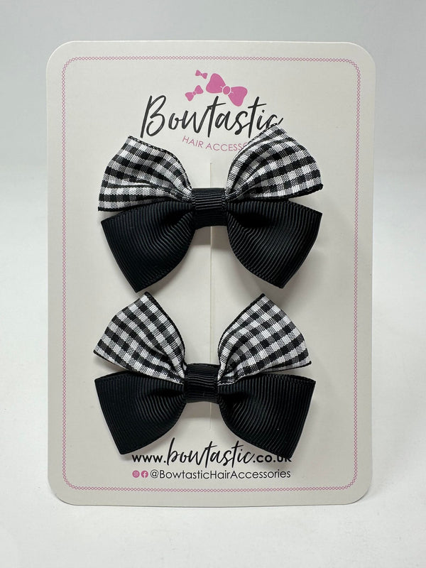 2.5 Inch Butterfly Bows - Black Gingham - 2 Pack
