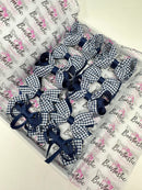 School Bundle - 3 Inch Bows Thin Elastic - Navy Gingham - 10 Pack