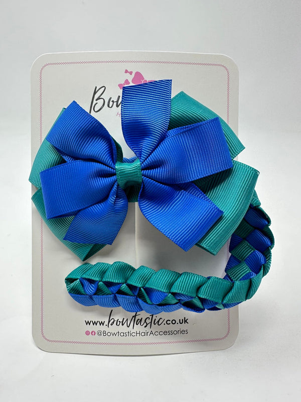 4 Inch Bow Bun Wrap - Royal Blue & Jade Green