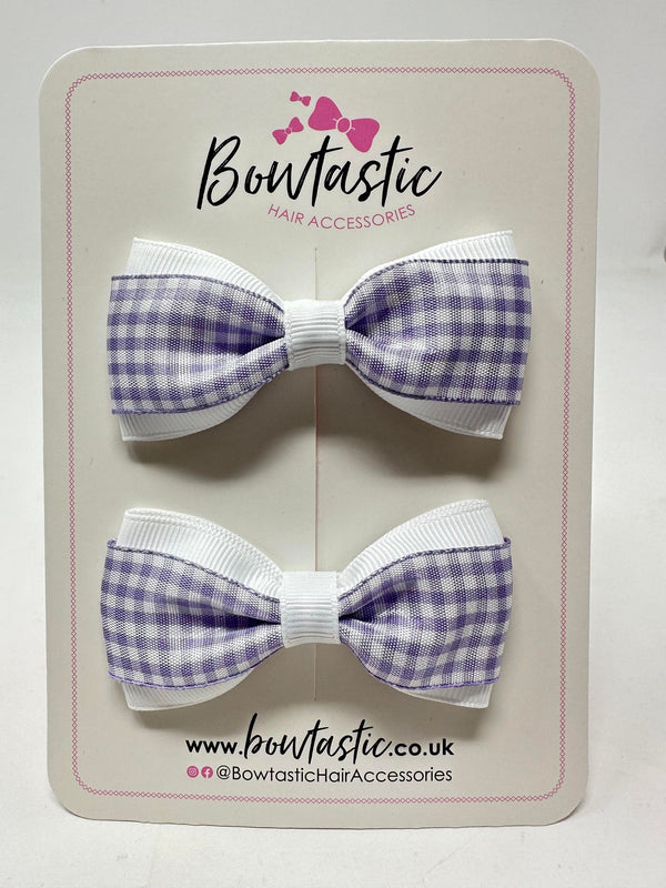 3 Inch Thin Tuxedo Bows - Lilac & White Gingham - 2 Pack