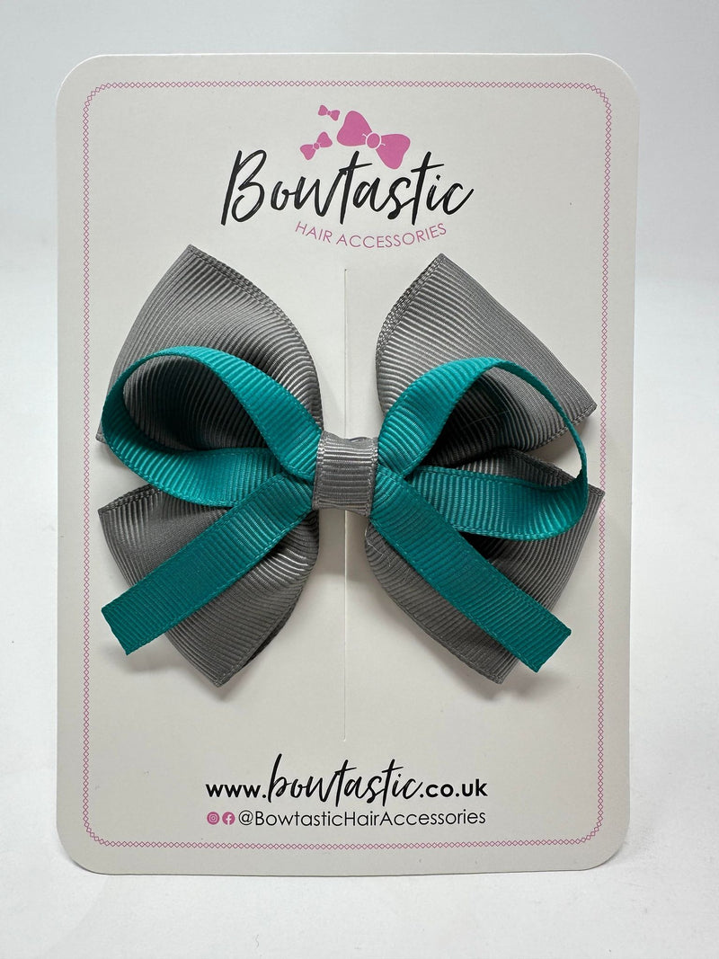 3.5 Inch Flat Bow - Jade Green & Metal Grey