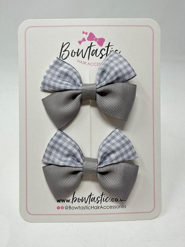 2.5 Inch Butterfly Bows - Grey Gingham - 2 Pack